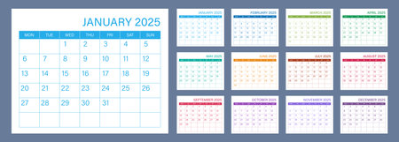 Calendar 2025 year icon in flat style. Planner vector illustration on isolated background. Calender sign business concept.のイラスト素材