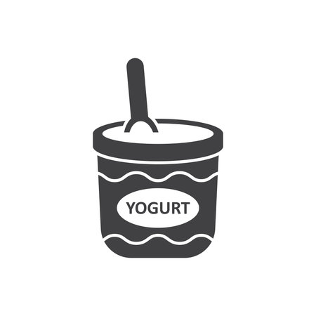 Yogurt container with a spoon icon in flat style. Dairy product background vector illustration on isolated background. Healthy food sign business concept.のイラスト素材