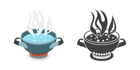 Ð¡ooking pot icon in flat style. Saucepan vector illustration on isolated background. Pan sign business concept.のイラスト素材