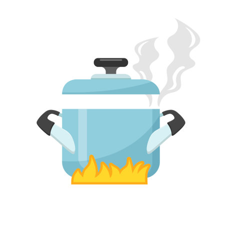 Ð¡ooking pot icon in flat style. Saucepan vector illustration on isolated background. Pan sign business concept.のイラスト素材