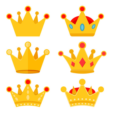 Princess crown icon set in flat style. Queen diadem vector illustration on isolated background. Luxury tiara sign business concept.のイラスト素材