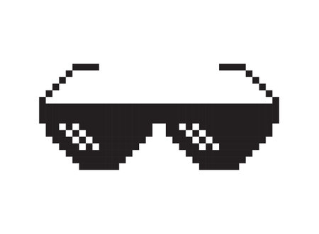 Pixel sunglasses icon in flat style. Glasses vector illustration on isolated background. Funny accessory sign business concept.のイラスト素材