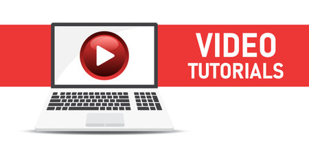 Play video tutorials icon in flat style. Education software vector illustration on isolated background. Webinar training sign business concept.のイラスト素材