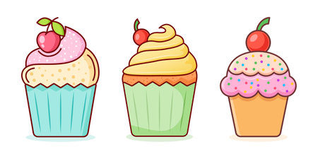 Sweet dessert icon set in flat style. Cupcake vector illustration on isolated background. Muffin sign business concept.のイラスト素材