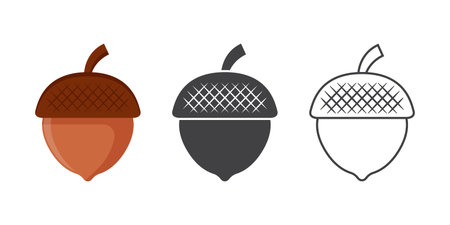 Acorn icon set in flat style. Oak nut vector illustration on isolated background. Nature sign business concept.のイラスト素材