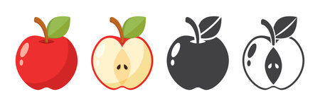 Apple fruit icon set in flat style. Healthy dessert vector illustration on isolated background. Fresh food sign business concept.のイラスト素材