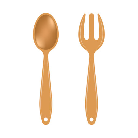 Spoon and fork icon in flat style. Teaspoon vector illustration on isolated background. Tablespoon sign business concept.のイラスト素材