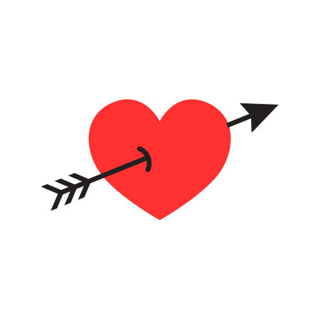 Heart with arrow icon in flat style. Valentines day vector illustration on isolated background. Amour sign business concept.のイラスト素材