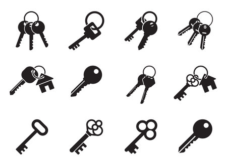 Key icon set in flat style. Security vector illustration on isolated background. Door protection sign business concept.のイラスト素材
