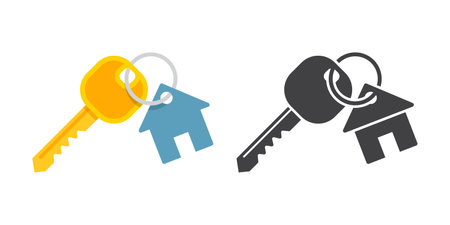 Key icon in flat style. Security vector illustration on isolated background. Door protection sign business concept.のイラスト素材