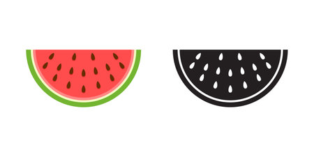 Watermelon icon in flat style. Fresh sweet and healthy fruit vector illustration on isolated background. Summer food sign business concept.のイラスト素材