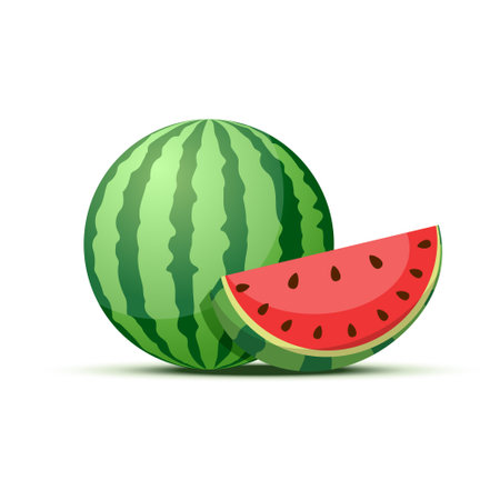 Watermelon icon in flat style. Fresh sweet and healthy fruit vector illustration on isolated background. Summer food sign business concept.のイラスト素材
