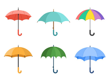 Waterproof umbrella icon set in flat style. Parasol vector illustration on isolated background. Rainy protection sign business concept.のイラスト素材