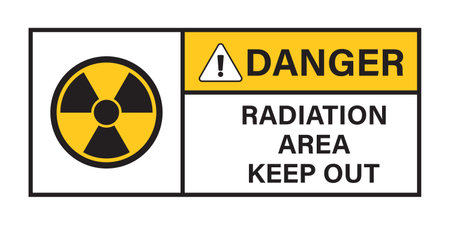 Radioactive material warning icon in flat style. Radiation danger vector illustration on isolated background. Caution sign business concept.のイラスト素材