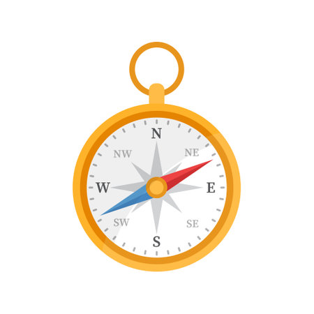 Compass icon in flat style. Navigation equipment vector illustration on isolated background. Geographical position sign business concept.のイラスト素材