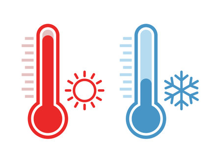 Thermometer icon set in flat style. Climate control vector illustration on isolated background. Weather change sign business concept.のイラスト素材