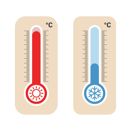 Thermometer icon set in flat style. Climate control vector illustration on isolated background. Weather change sign business concept.のイラスト素材