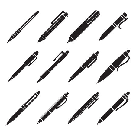 Ballpoint pen icon set collection in flat style. Office tool vector illustration on isolated background. School equipment sign business concept.のイラスト素材