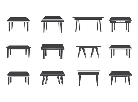 Table furniture icon set collection in flat style. Wooden table vector illustration on isolated background. Dinner desk sign business concept.のイラスト素材