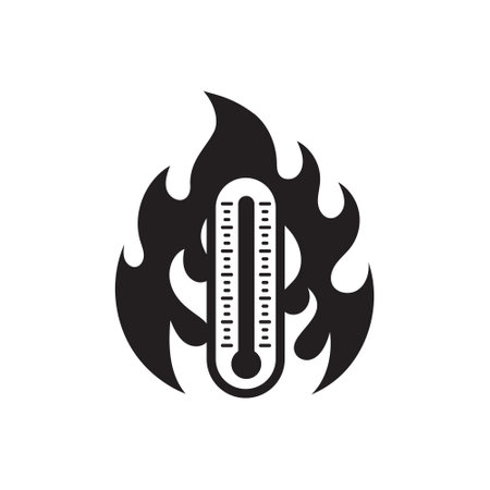 Thermometer in flame icon in flat style. Climate control vector illustration on isolated background. Weather change sign business concept.のイラスト素材