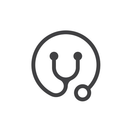 Medical stethoscope icon in flat style. Doctor instrument vector illustration on isolated background. Medicine and healthcare sign business concept.のイラスト素材