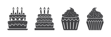 Sweet food icon set in flat style. Birthday cake vector illustration on isolated background. Cupcake sign business concept.のイラスト素材