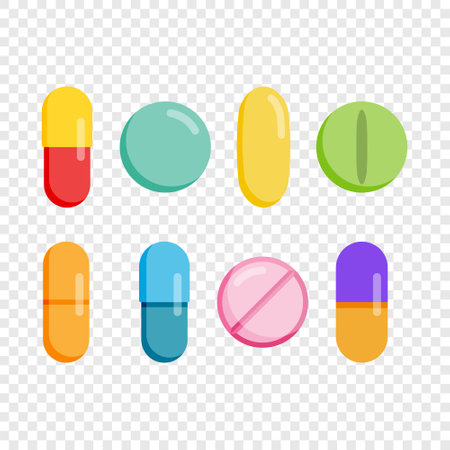 Pills capsules icon in flat style. Medical tablet vector illustration on isolated background. Healthcare drug sign business concept.のイラスト素材