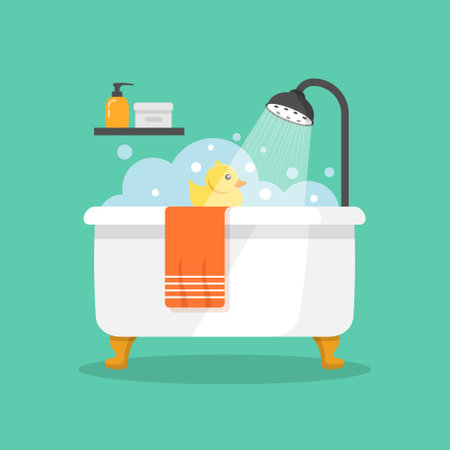 Bath icon in flat style. Bathroom vector illustration on isolated background. Bathtub sign business concept.のイラスト素材