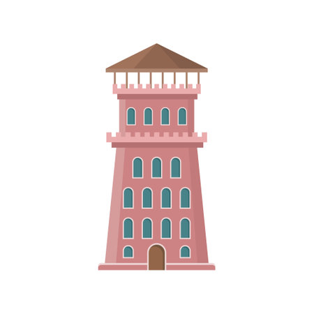 Castle tower icon in flat style. Medieval citadel vector illustration on isolated background. Stronghold building sign business concept.のイラスト素材