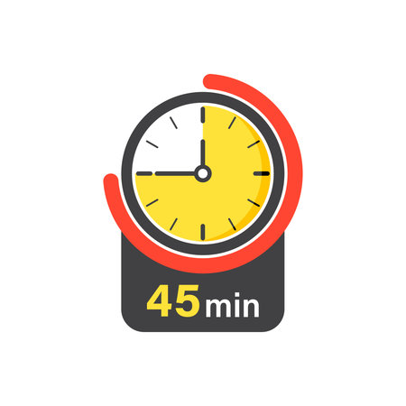 45 minutes on stopwatch icon in flat style. Clock face timer vector illustration on isolated background. Countdown sign business concept.のイラスト素材