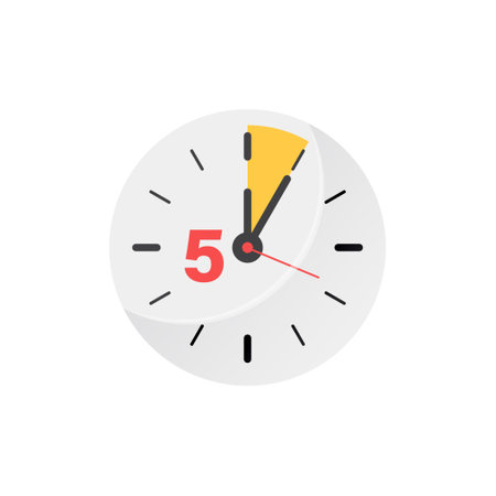 5 minutes on stopwatch icon in flat style. Clock face timer vector illustration on isolated background. Countdown sign business concept.のイラスト素材