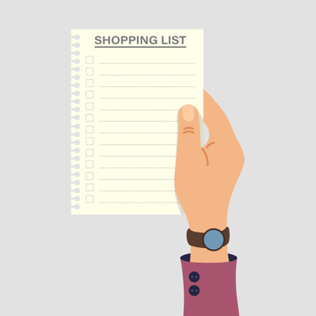 Shopping list in hand icon in flat style. Memo pages vector illustration on isolated background. Daily planner sign business concept.のイラスト素材