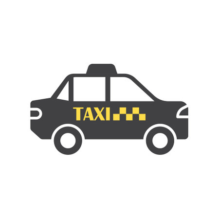 Taxi car service icon in flat style. Cab vector illustration on isolated background. Delivery company sign business concept.のイラスト素材