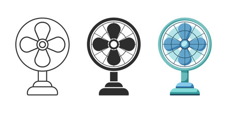 Electric fan icon set collection in flat style. Propeller vector illustration on isolated background. Cooler sign business concept.のイラスト素材