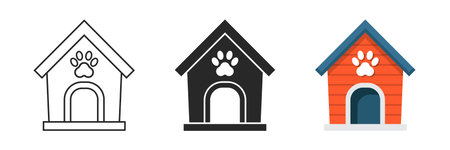 Dog house icon set collection in flat style. Pet home vector illustration on isolated background. Animal shelter sign business concept.のイラスト素材