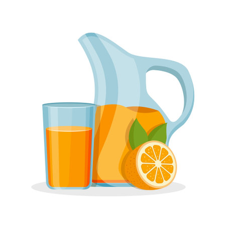 Orange juice icon in flat style. Juicy drink vector illustration on isolated background. Healthy juice sign business concept.のイラスト素材