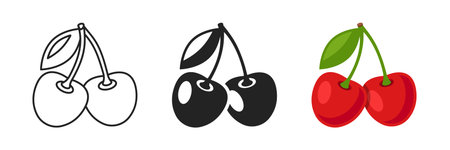 Cherry berry icon set collection in flat style. Fresh fruit vector illustration on isolated background. Fresh cherry sign business concept.のイラスト素材