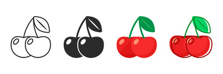 Cherry berry icon set collection in flat style. Fresh fruit vector illustration on isolated background. Fresh cherry sign business concept.のイラスト素材