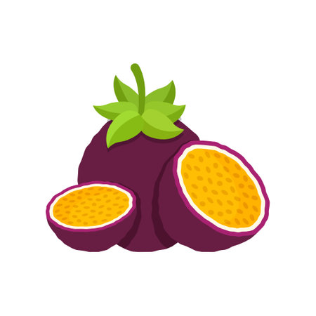 Passion fruit icon in flat style. Passionfruit vector illustration on isolated background. Nature snack sign business concept.のイラスト素材