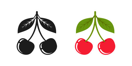 Cherry berry icon in flat style. Fresh fruit vector illustration on isolated background. Fresh cherry sign business concept.のイラスト素材