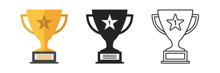 Trophy cup icon set collection in flat style. Award prize vector illustration on isolated background. Champion sports event sign business concept.のイラスト素材