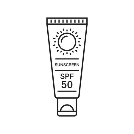 Sunscreen cream icon in flat style. Skin protection vector illustration on isolated background. Skincare pharmacy sign business concept.のイラスト素材