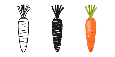 Carrot vegetable icon set collection in flat style. Healthy food vector illustration on isolated background. Natural meal sign business concept.のイラスト素材