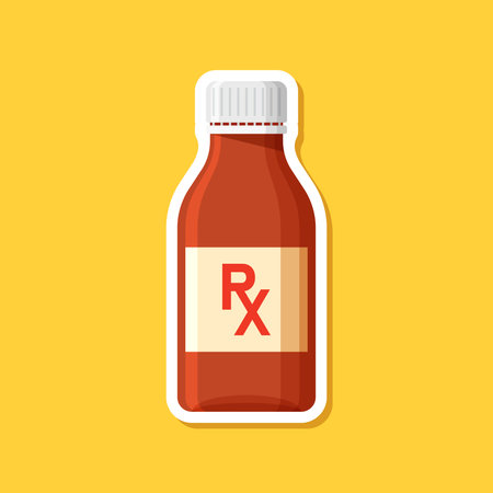 Pill paper sticker icon in flat style. Drug vector illustration on isolated background. Medicine pharmacy sign business concept.のイラスト素材