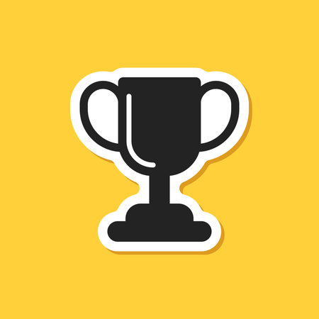 Trophy cup paper sticker icon in flat style. Award prize vector illustration on isolated background. Champion sports event sign business concept.のイラスト素材