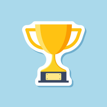 Trophy cup paper sticker icon in flat style. Award prize vector illustration on isolated background. Champion sports event sign business concept.のイラスト素材