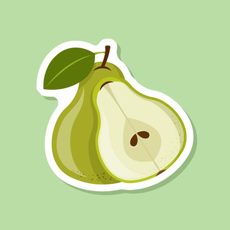Pear sticker icon in flat style. Fresh fruit vector illustration on isolated background. Fresh pear sign business concept.のイラスト素材