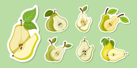 Pear sticker icon set collection in flat style. Fresh fruit vector illustration on isolated background. Fresh pear sign business concept.のイラスト素材