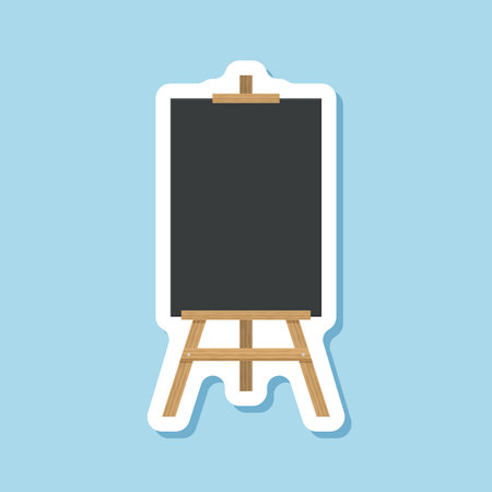 Painting easel sticker icon in flat style. Canvas vector illustration on isolated background. Artistic paper sign business concept.のイラスト素材