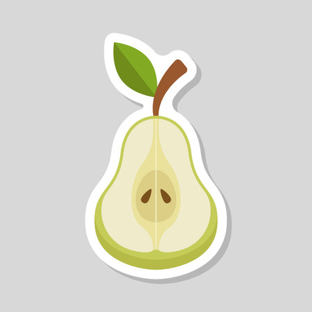 Pear sticker icon in flat style. Fresh fruit vector illustration on isolated background. Fresh pear sign business concept.のイラスト素材